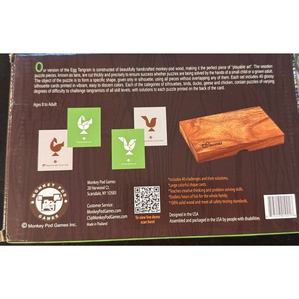 Monkey Pod Games Egg Tangram Set Wood Box Develops Creative Thinking - Picture 2 of 6